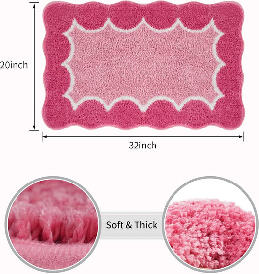 Cute Scalloped Rose Pink Bathroom Rugs Mat,Non Slip Absorbent Quick Dry Bath Mats for Shower Room,Microfiber Bath Mats for Bathroom Floor Washable Carpet for Shower Tub Sink Bedroom,20"x32"