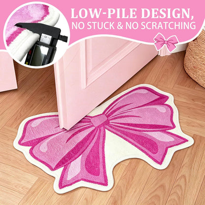 Pink Bow Bathroom Rug Cute Bow Bath Mat Non Slip Plush Soft Preppy Carpet Aesthetic Doormat Coquette Bows Decor Pink Bowknot Bathroom Mat for Girls Bedroom Bathtub Dorm Doorway