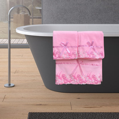 Pink Lace Bath Towels Set, Velvet Ultra Soft & Absorbent Bath Towel and Hand Towels Set for Bathroom,Shower, Washroom, Toilet (1 Bathroom Towel+2 Hand Towels)