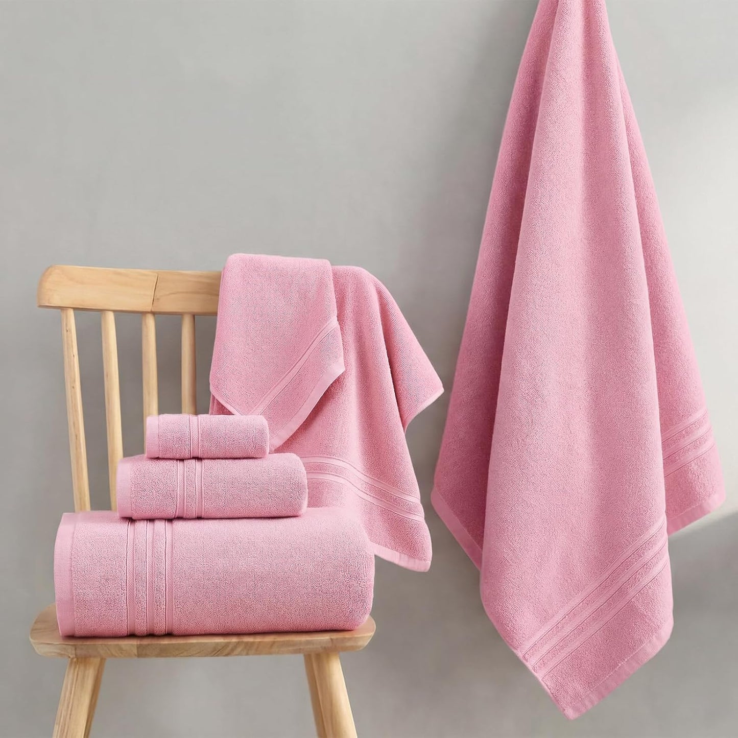 REDKISS Pink Towels Set 6 Piece Cotton Towel Sets with 2 Bath Towels, 2 Hand, 2 Washcloths, 650GSM Hotel Quality, Soft, Highly Absorbent Towels for Bathroom Gym, Ideal Everyday Use