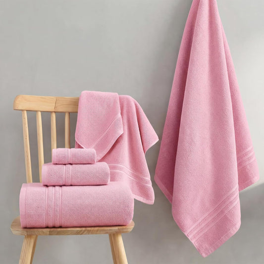 REDKISS Pink Towels Set 6 Piece Cotton Towel Sets with 2 Bath Towels, 2 Hand, 2 Washcloths, 650GSM Hotel Quality, Soft, Highly Absorbent Towels for Bathroom Gym, Ideal Everyday Use