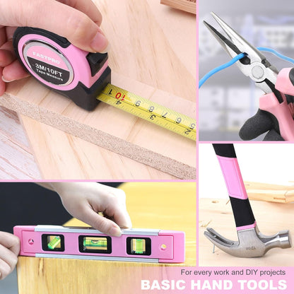 FASTPRO 177-Piece 20V Pink Cordless Drill Driver and Home Tool Set, Lady's Home Repairing Tool Kit with Drill in Storage Case