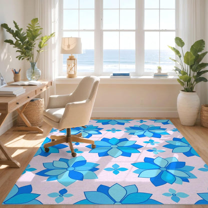 Design&I 4'x6' Smooth Finish Modern Floral Washable Mat, Light Blue for Dorm Room, Small Living Room, Apartment, Flatweave & Snag-Free Daily Traffic Ready Throw Rug | 2298680