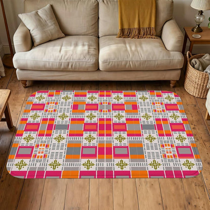 Grid Area Rug, Modern Contemporary Cross Square Spring Peach Low Pile Sponge Rectangle Floor Carpets Edge Binding Rugs for Living Room Bedroom Under Bed Apartment Decor 4' X 6'