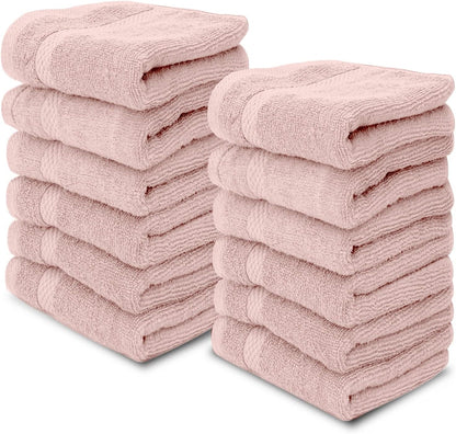 White Classic Luxury Cotton Washcloths 13x13 Inch - 650 GSM Turkish Cotton | Hotel, Spa, Bathroom Face Towel | 12 Pack, Pink