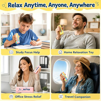 Butter Squishy Stress Relief Toys (2 Pack) - Slow Rising Realistic Fidget, Soft PU Sensory Squeeze for Anxiety Relief & Desk Accessories, Yellow and Pink