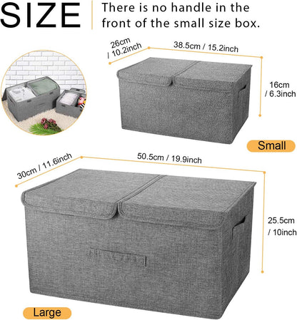2 Pack Large Storage Boxes with Lids and Handles, Collapsible Linen Storage Bins Organizer Containers Baskets Cube with Removable Divider for Home Bedroom Closet Office (Pink, Small)