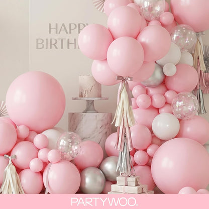 PartyWoo Pink Balloons 140 pcs Different Sizes of 18 12 10 5 Inch Pastel Pink Balloons Arch Kit Garland for Baby Shower Gender Reveal Birthday Bridal Shower Princess Party Decorations Pink-Q05