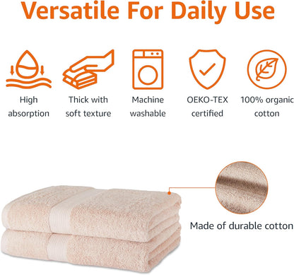 Amazon Basics Fade-Resistant 100% Cotton Bath Towel, Machine Washable, 30"x54", Blush Pink, 2-Pack