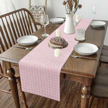 Manfei Grid Tabletop Decor for Kitchen Or Dining, Plaid Buffalo Check Table Runners for Boys Teens Adult,Dreamy Sweet Minimalist Table Mat 13 X 60 Inches, Light Pink