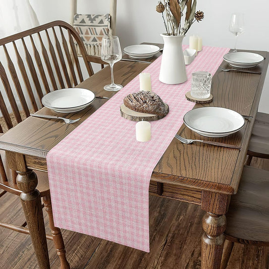 Manfei Grid Tabletop Decor for Kitchen Or Dining, Plaid Buffalo Check Table Runners for Boys Teens Adult,Dreamy Sweet Minimalist Table Mat 13 X 60 Inches, Light Pink