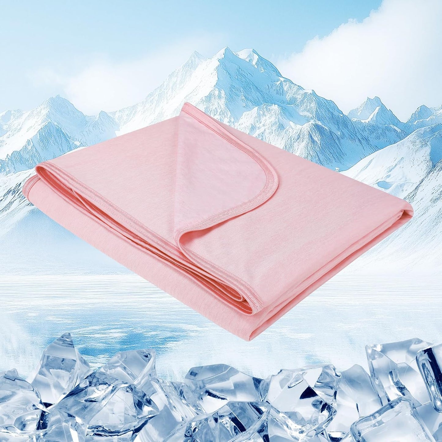Cooling Blanket for Hot Sleepers, Summer Cold Throw for Hot Flashes or Night Sweats, Q-Max>0.4 Cool Fiber for Bed Couch, Lightweight, Comfort, Double Side, Queen Size, 79x86 in, Pink