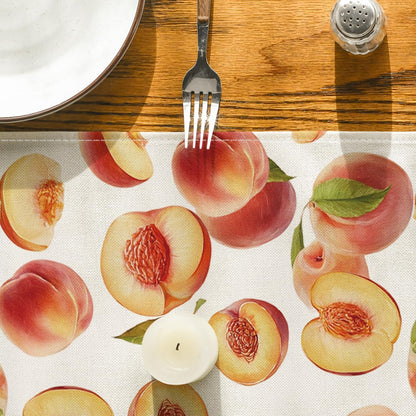 Artoid Mode Peach Leaves Fruit Spring Summer Table Runner, Seasonal Kitchen Dining Table Decoration for Home Party Decor 13x72 Inch