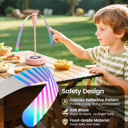 TriPole Fly Fans for Tables, 2000mAh Rechargeable Battery Operated Food Fan Lasts 20 Hrs with LED Display, Portable Fly Table Fan Indoor Outdoor for Picnic, Party, BBQ, Kitchen, Patio, 4 Pack Pink