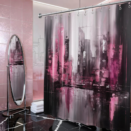 Black and Pink Shower Curtain Abstract Art Painting for Modern Bathroom Decor, Waterproof Fabric 70 x 72 inch with Hooks