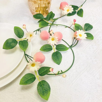 Artificial Peach Flower Vine Garland,Hanging Pink Flowers Peach Fruit Berries Plant Wreath for Wedding Home Garden Office Hotel Party Craft Art Decoration (1, Pink Peach)