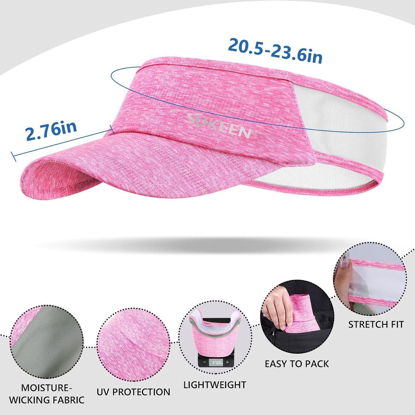 Sukeen Sports Sun Visor Men Women Lightweight Portable Cooling Stretchy Visor Hat for Running, Golf, Daily Wear