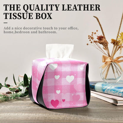 Tissue Box 1 pc Leather Tissue Box Cover 9.4 x 5.1 in Tissue Box Holder Rectangular Car Tissue Holder for Car Bathroom Living Room Decor and Accessories Pink Checkerboard Heart Speckle