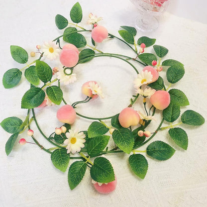 Artificial Peach Flower Vine Garland,Hanging Pink Flowers Peach Fruit Berries Plant Wreath for Wedding Home Garden Office Hotel Party Craft Art Decoration (1, Pink Peach)