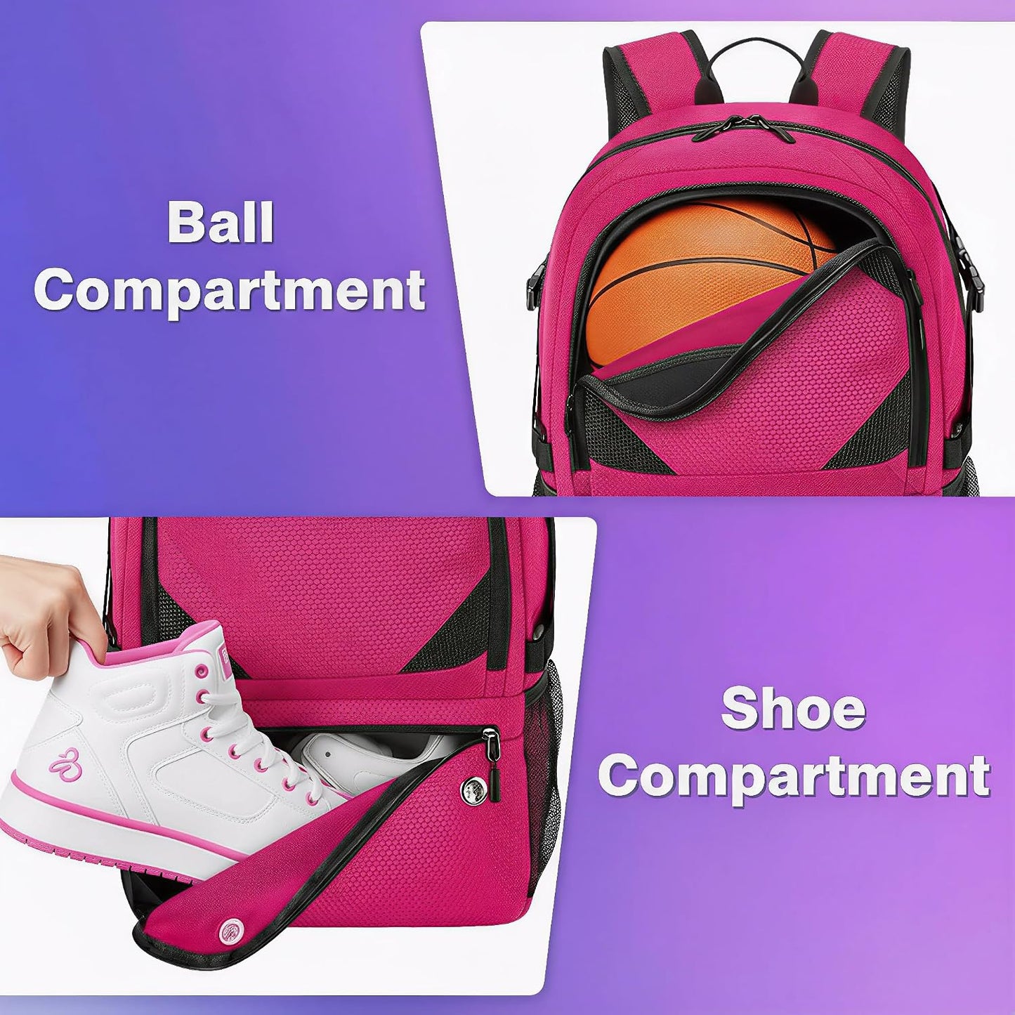 Basketball Bag Backpack with Ball & Shoes Compartment for Soccer Ball Volleyball Football, Large Sports Bag Backpack