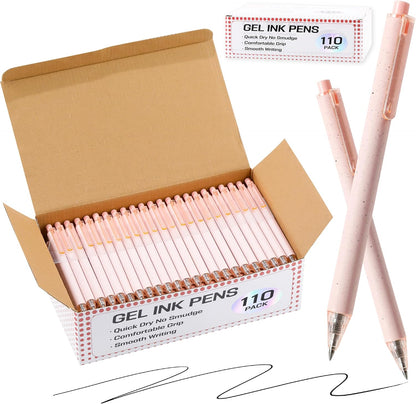 110 Pack Pink Ballpoint Pens Bulk, 0.5mm Fine Point Retractable Click Pens, No Bleed No Smear Smooth Writing Pink Barrel Black Ink Pens, Comfort Grip for School Office Note Taking Journaling