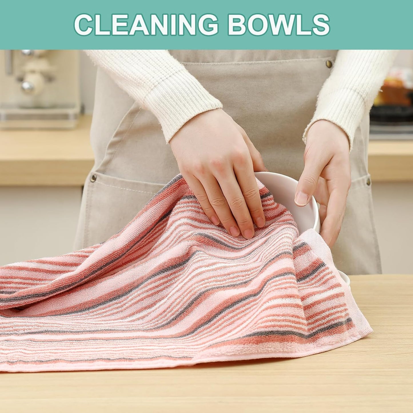 SALAS Premium Cotton Kitchen Dish Towels for Drying Dishes,Large Long Kitchen Hand Towels, Thick Highly Absorbent Dish Clothes Tea Towel Sets with Hanging Loop, 16" X 26", 4 Pcs, Pink