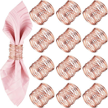 12 Pieces Napkin Rings Holders Handmade Round Mesh Heavy Duty Metal Napkin Rings Holder for Dinner Decoration Dining Table Parties Wedding Christmas (Rose Gold)
