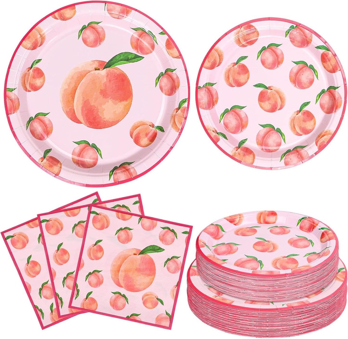 FYSUIMU 72 Pcs Peach Tableware Set Watercolor Pink Peach Fruit Disposable Plates and Paper Napkins for 24 Guests Summer Birthday Baby Shower Party Table Supplies