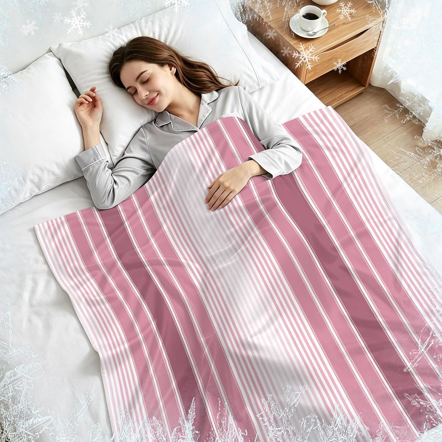 Cooling Blanket for Hot Sleepers, Farmhouse Watercolor Pink Gradient Line Lightweight Cold Summer Blanket for Night Sweats, Rustic Ombre Striped Breathable Soft Cool Blankets for Sofa Office 40x60in