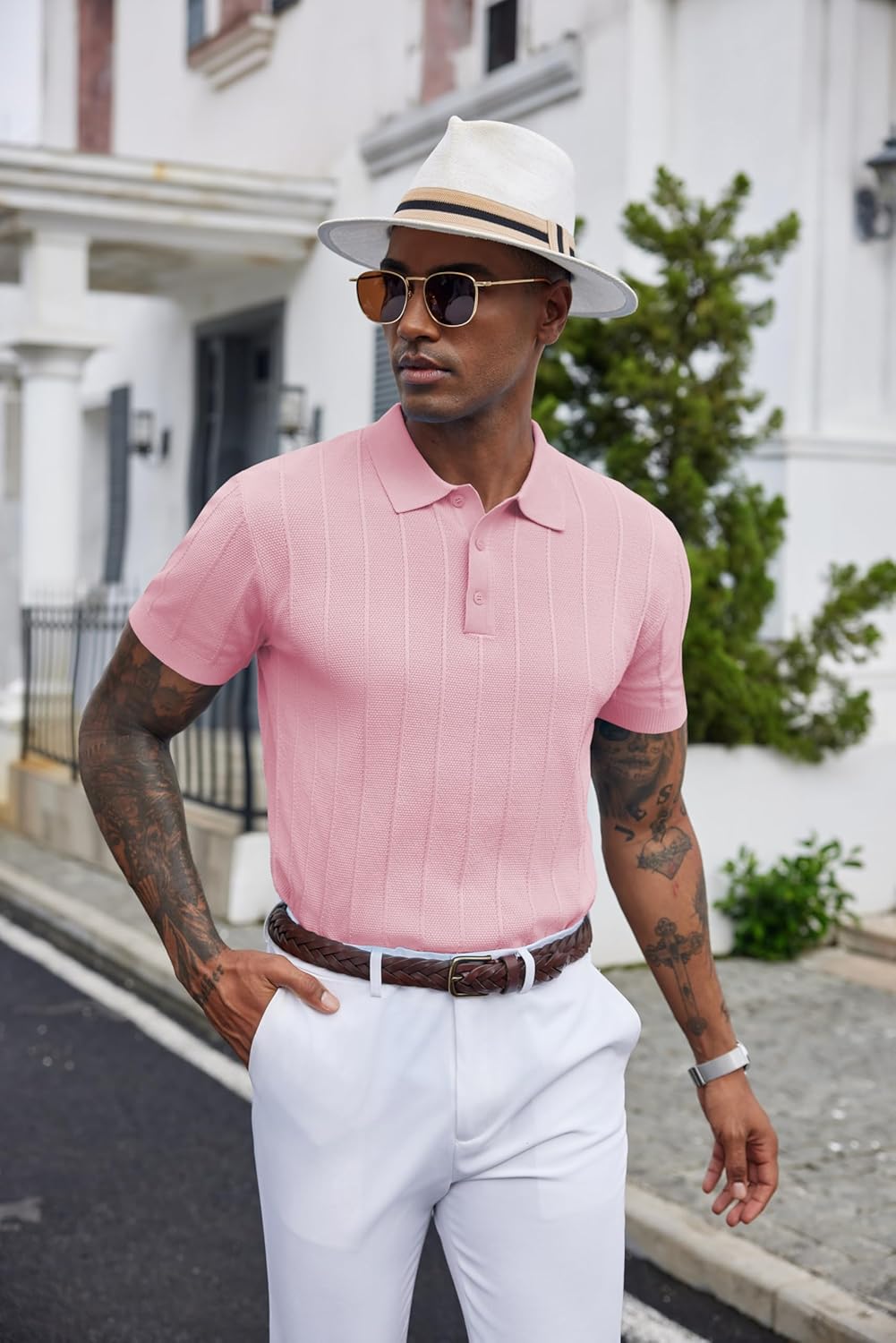 COOFANDY Mens Knit Polo Shirts Short Sleeve Ribbed Textured Polo Shirt Lightweight Casual Golf Shirts Collared T Shirt