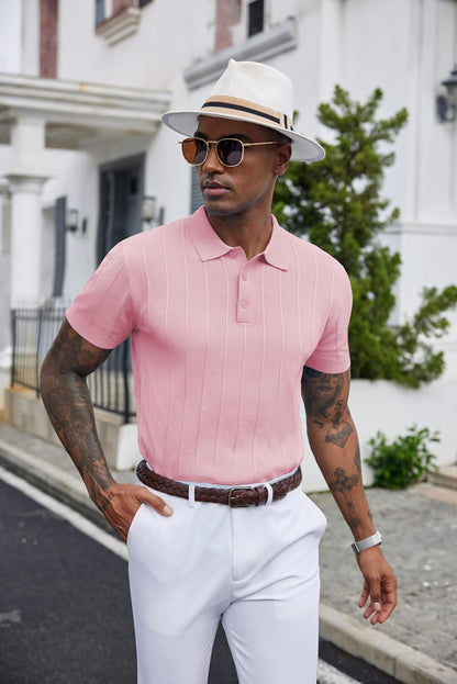 COOFANDY Mens Knit Polo Shirts Short Sleeve Ribbed Textured Polo Shirt Lightweight Casual Golf Shirts Collared T Shirt