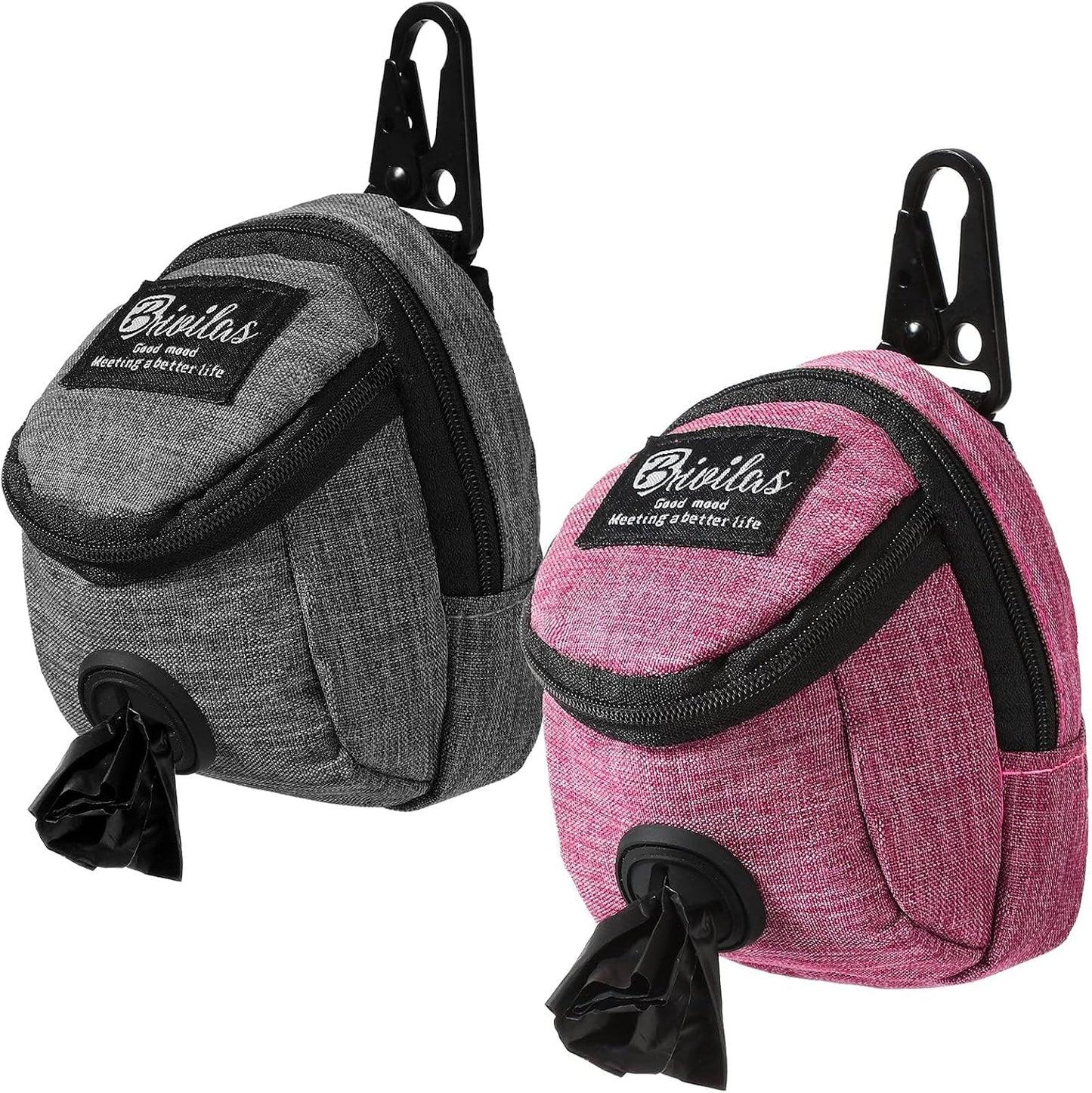 Talltalk 2 Pieces Dog Treat Pouch Pet Dog Poop Holder Dispenser Outdoor Carrier Waste Zipper Pouch with Metal Button for Most Leash(Pink,Grey)