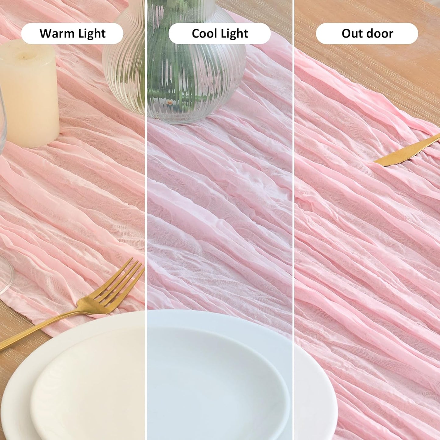 Asee'm Cheesecloth Table Runner Spring Summer Easter 120 Inches Blushing Pink Boho Gauze Cheese Cloth Runner 10FT Rustic Sheer Table Runners for Wedding Baby Shower Holiday Party Decoration