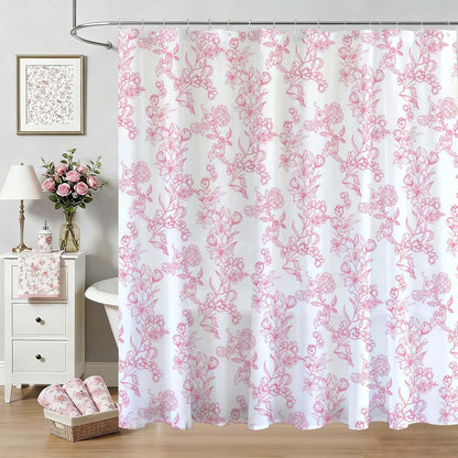 Mocsicka Floral Shower Curtain Pink Flower Bathroom Shower Curtain Spring Floral Pink Waterproof Fabric Shower Curtains Bathtub Decor with 12 Hooks 72 X 72 Inch (Pink)