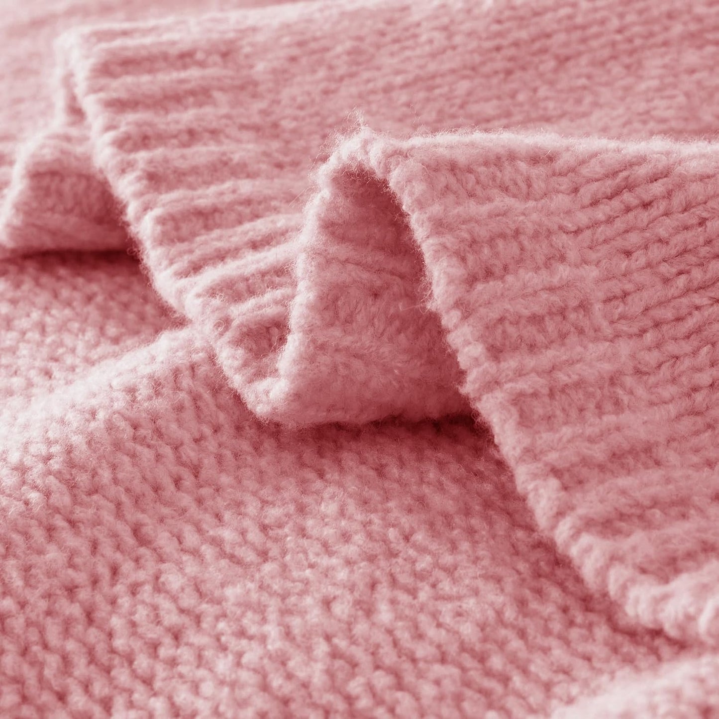 Carriediosa Wool Blend Knit Throw Blanket 50% Recycled Poly 50x60 Pink | Rib Knitted, Lightweight, Soft, Fuzzy, Cozy, Fluffy, Throws, Blankets, Bed Cover, For Couch, For Sofa