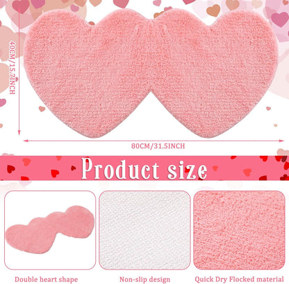 Hoolerry Valentines Heart Rug Double Heart Shaped Bathroom Rug Decorative Non Slip Doormat Washable Love Shag Shower Mat Home Bedroom Living Room 15.75 x 31.5 Inch(Pink)