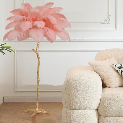 MAYOLA Luxury Resin Ostrich Feather Lamp, 35 Pieces Real Ostrich Feathers,Floor Light for Living Room, Bedroom and Office 67” Tall Feather Lamp(Pink, Floor Lamp)