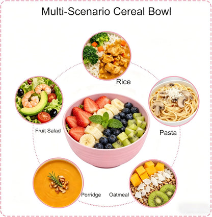 Set of 6 Wheat Straw Bowls, Unbreakable Cereal Bowls, 685ml Capacity, Microwave and Dishwasher Safe, Lightweight, Stackable Salad Bowls for the Kitchen (Pink)