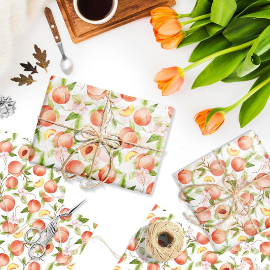 50 Sheets Summer Fruit Tissue Paper, 14 x 20 Inch Watercolor Orange Pineapple Strawberry Peach Gift Wrapping Papers Candy Bouquet Flower Package Paper for Birthday Baby Shower Craft Decor (Peach)