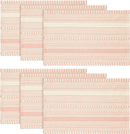 Artoid Mode Pink Farmhouse Woven Braided Stripe Placemats Set of 6,12x18 Inch Seasonal Holiday Table Mats Party Kitchen Dining Decoration