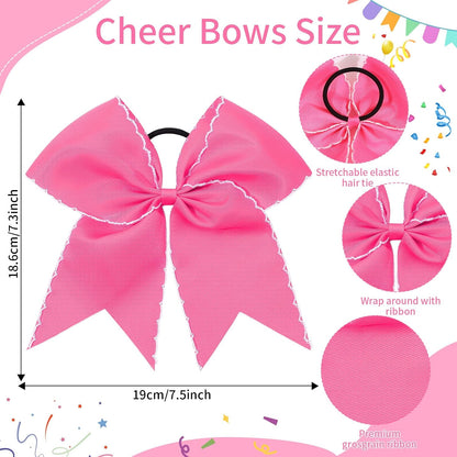 CN 10PCS 7.5" Pink Large Cheer Bows, Cheerleading Bows Ponytail Holder for Girls, Grosgrain Ribbon Cheer Hair Bows with Elastic Hair Tie for Cheerleader College Sports Softball Competition