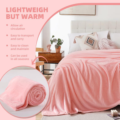 Pink Fleece Throw Blanket for Couch Chair Sofa, Soft Warm Fuzzy Cozy Blankets for Women Men, 300GSM Room Decor Flannel Microfiber Blankets for All Seasons, 50x60 Inches