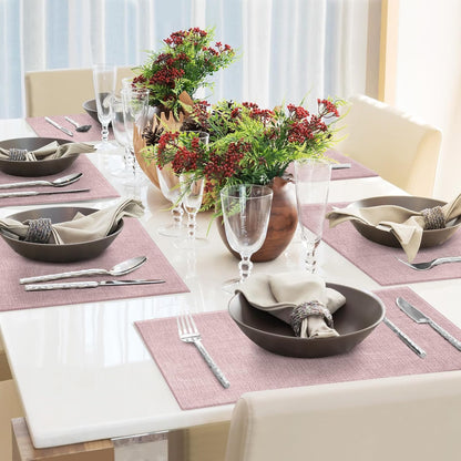 Faux Leather Placemats Set of 6 Washable PU Table mats for Kitchen Table - Heat Resistant, Waterproof, Easy Clean, Anti Slip 11.8" x 17" (Pink-6 Pack)