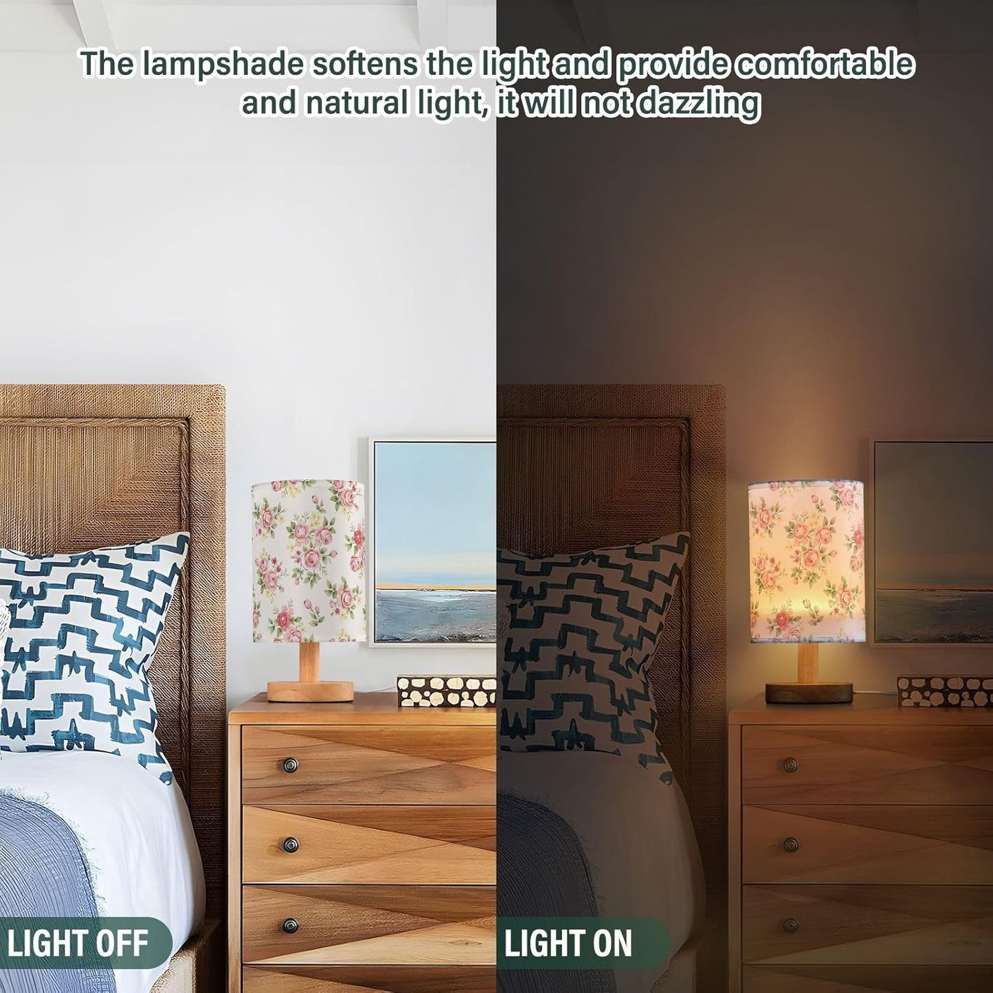 senya Flower Table Lamp for Bedroom Living Room, Pink Rose Flower Floral Bedside Lamps with USB Charging Ports Nightstand Light Lamps