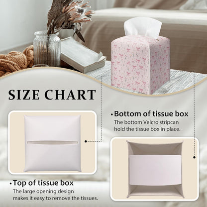 Pink Bows With Ditsy Flowers Tissue Box Cover, Girly Cute Floral Prints Tissue Box Cover Square-Waterproof Leather, Desktop Decor for Kitchen, Bathroom, Nightstand, Office, Gift for Women & Friend-A24