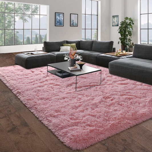 DweIke Fluffy Blush Pink Rugs for Bedroom Living Room, 3x5 Feet Soft Plush Shaggy Rose Coral Pinkish Girls Kids Rug, Non-Slip and Machine Washable Carpet for Dorm Nursery Classroom Decor