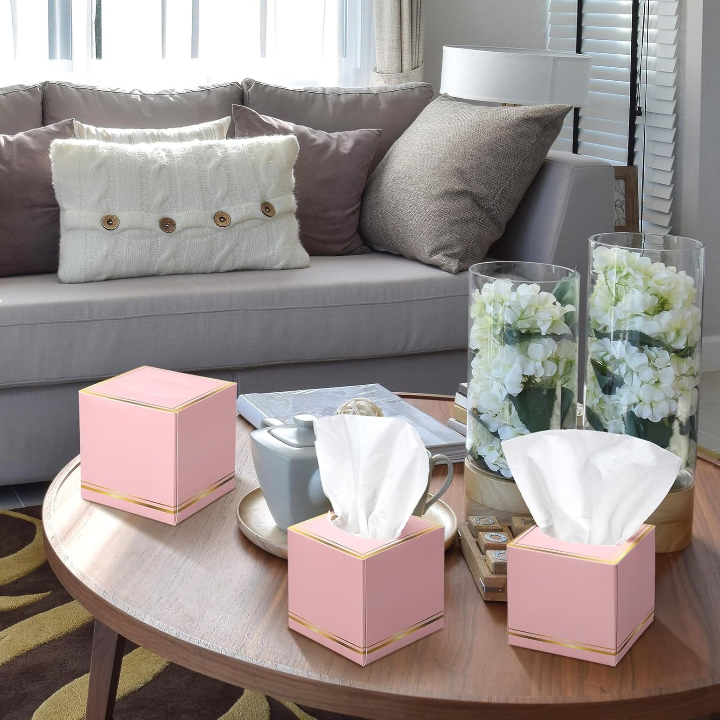 Fourluoo 12 Pack Facial Tissues Cube Boxes Face Box 600 Sheets 3 ply Soft Paper Square Tissues Bulk for Car Pocket Toilet Household Bedroom Family(Pink)