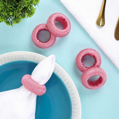 ALPHA Living HOME Napkin Rings for Dinner Table Set of 12 - Handmade Rayon Farmhouse Table Decor, Boho Chic Wedding Accessories, Holiday Party Decor, Dining Table Setting (Pink)