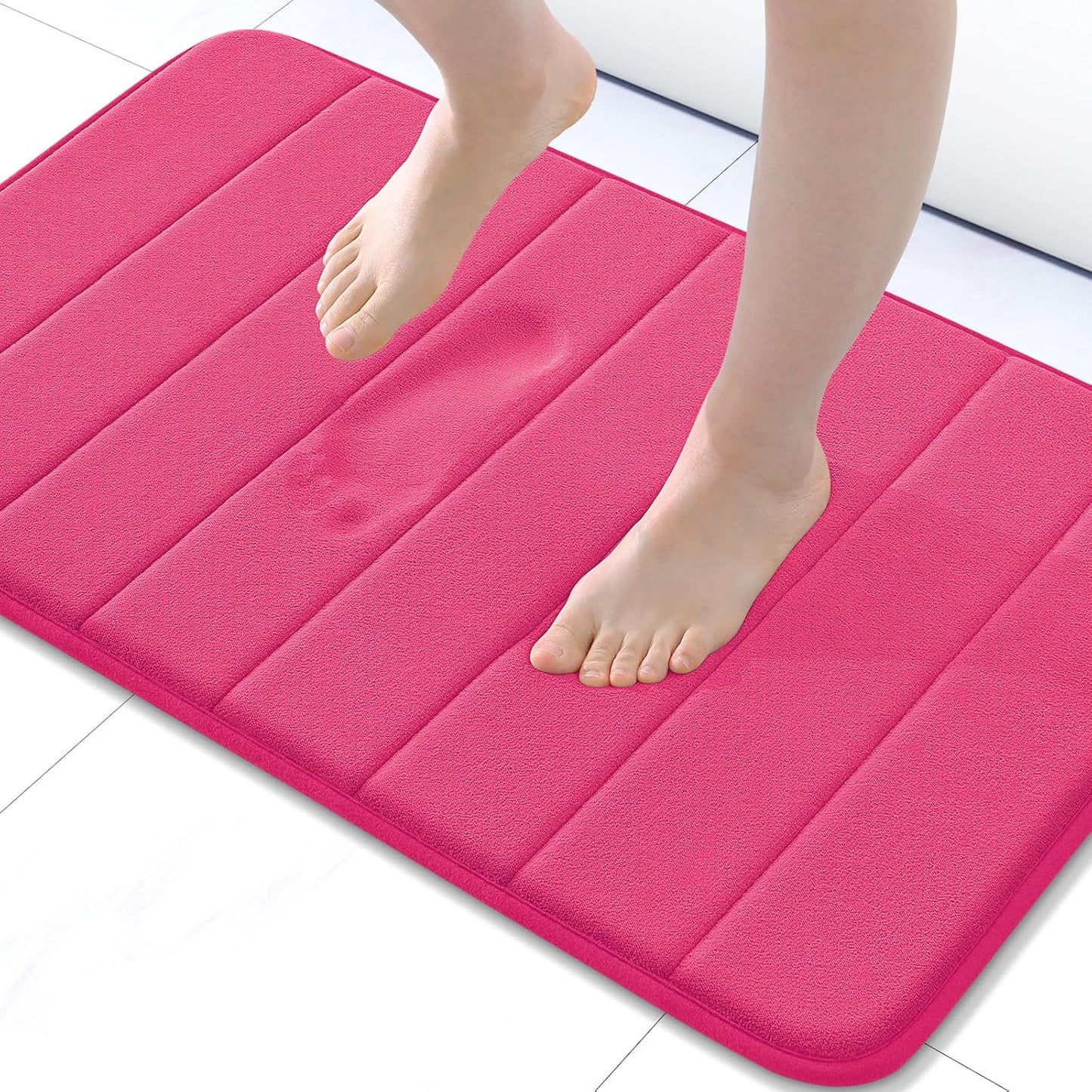 Buganda Memory Foam Bath Mat, 24" x 16", Ultra Soft and Non-Slip Bathroom Rugs, Water Absorbent and Machine Washable Bath Rug for Bathroom, Shower, and Tub, Deep Pink