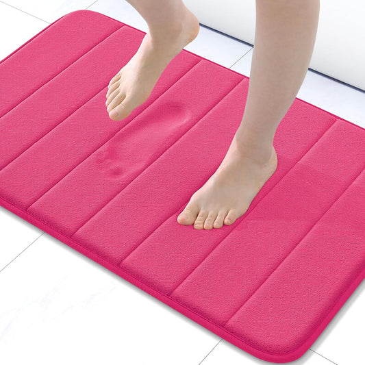 Buganda Memory Foam Bath Mat, 24" x 16", Ultra Soft and Non-Slip Bathroom Rugs, Water Absorbent and Machine Washable Bath Rug for Bathroom, Shower, and Tub, Deep Pink